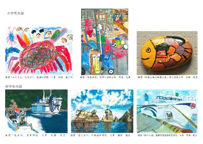 絵画部門、小学生の部と中学生の部の入賞作品の画像