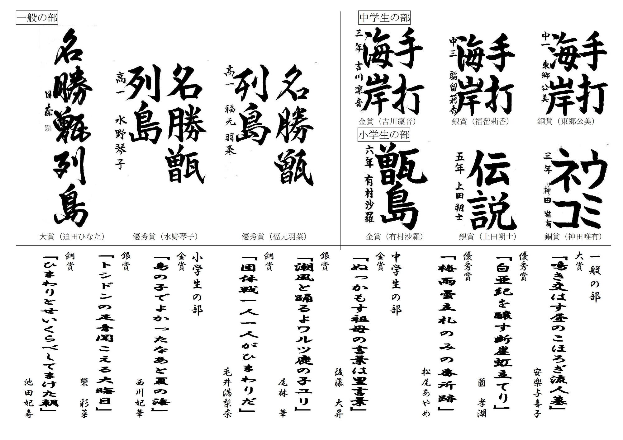 書道と俳句部門の入賞作品の画像