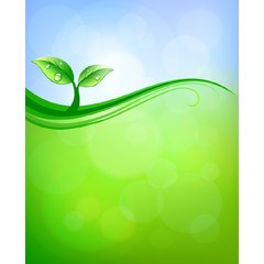 黄緑色の波の上に若葉が芽吹いている様子のイラスト