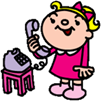 女の子が電話の受話器を取って耳に当てているイラスト