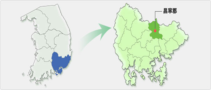 昌寧郡の位置図 詳細は以下