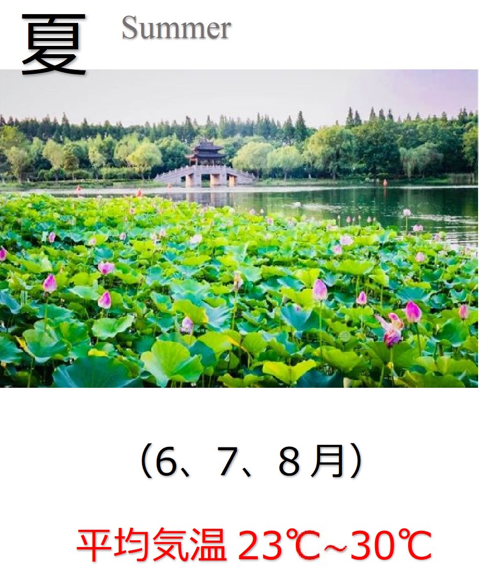 6月から8月の夏、平均気温は23度から30度です