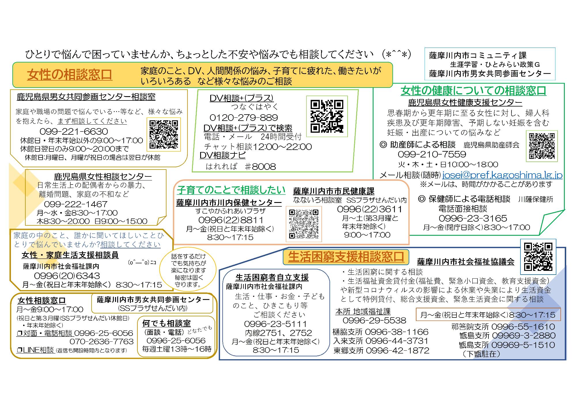 女性の相談窓口・生活困窮支援相談窓口の概要のチラシ