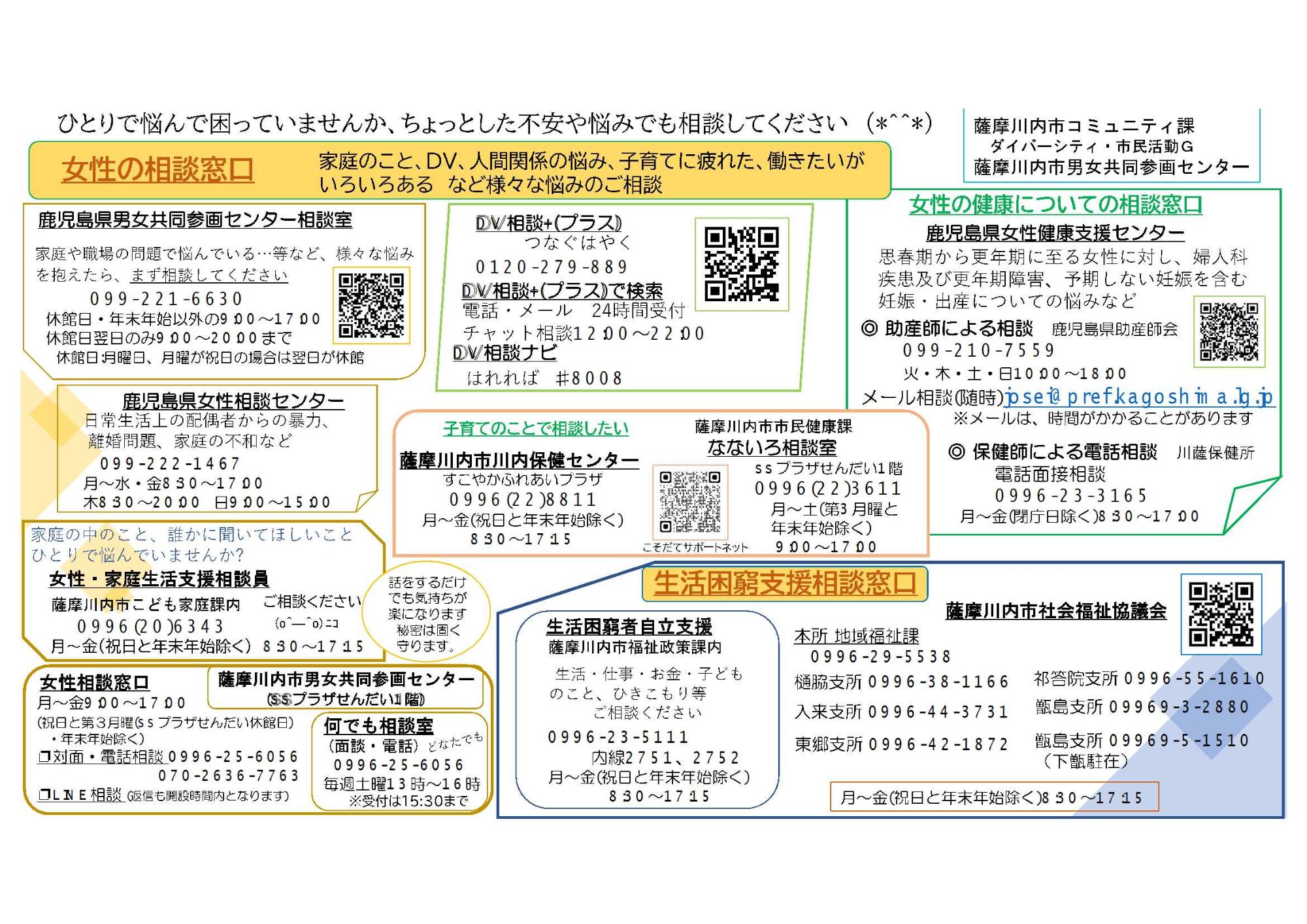 女性の相談窓口・生活困窮支援相談窓口の概要のチラシ
