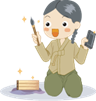 筆と硯を持った女の子のイラスト