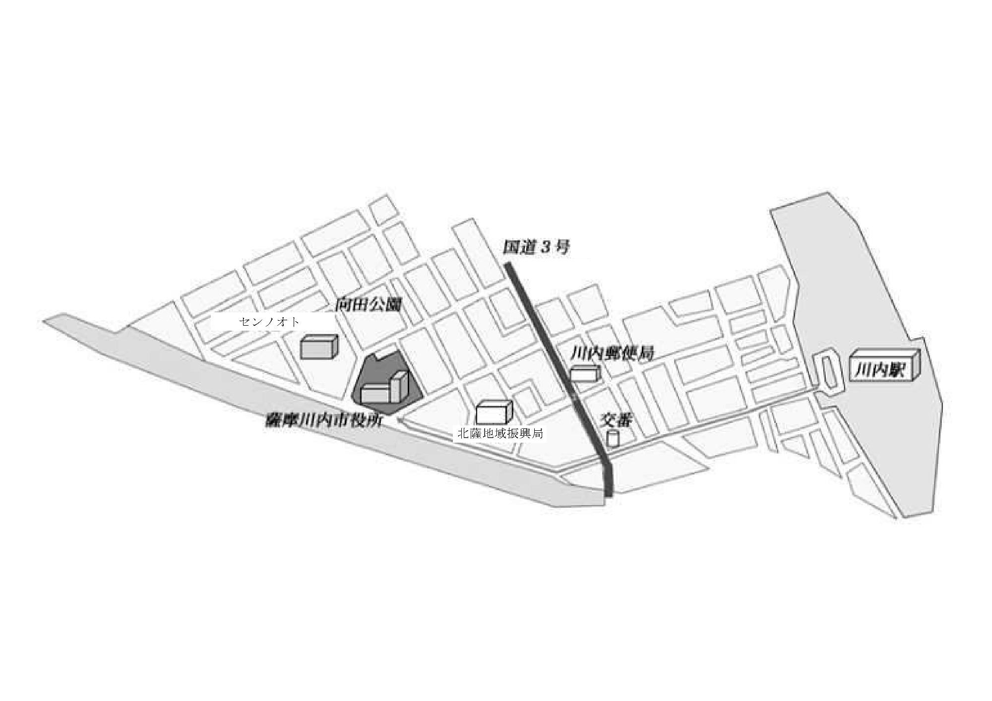 川内駅から薩摩川内市役所への地図