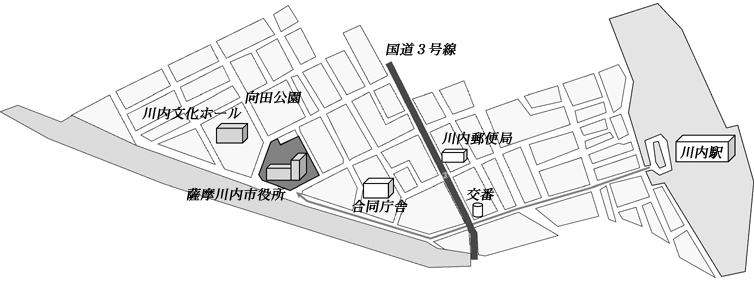 川内駅から薩摩川内市役所への地図