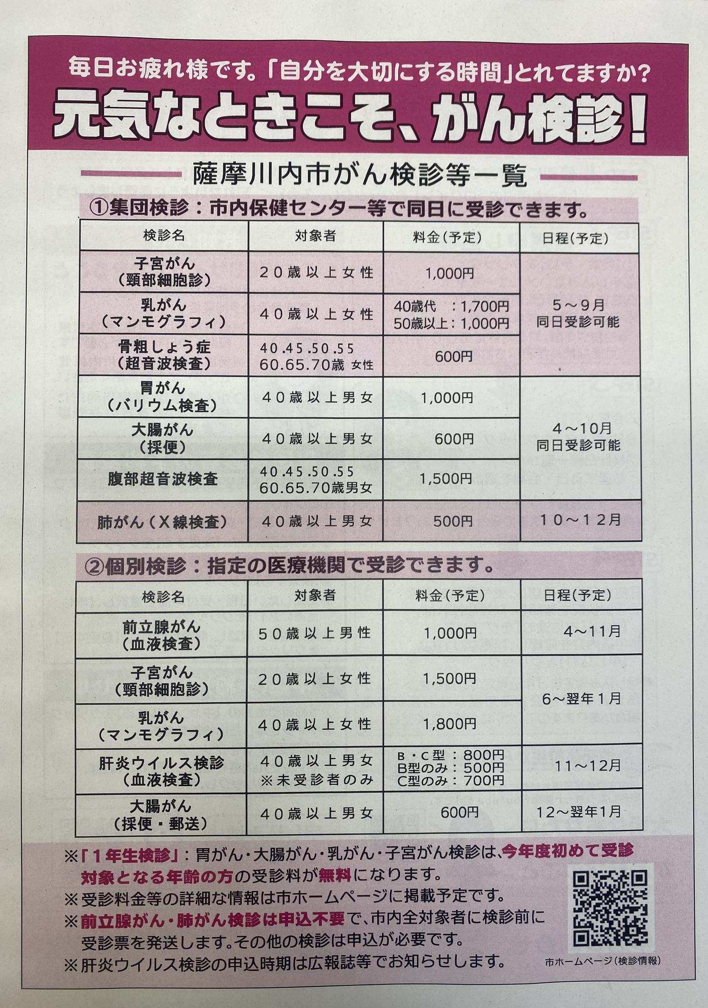令和8年度がん検診一覧