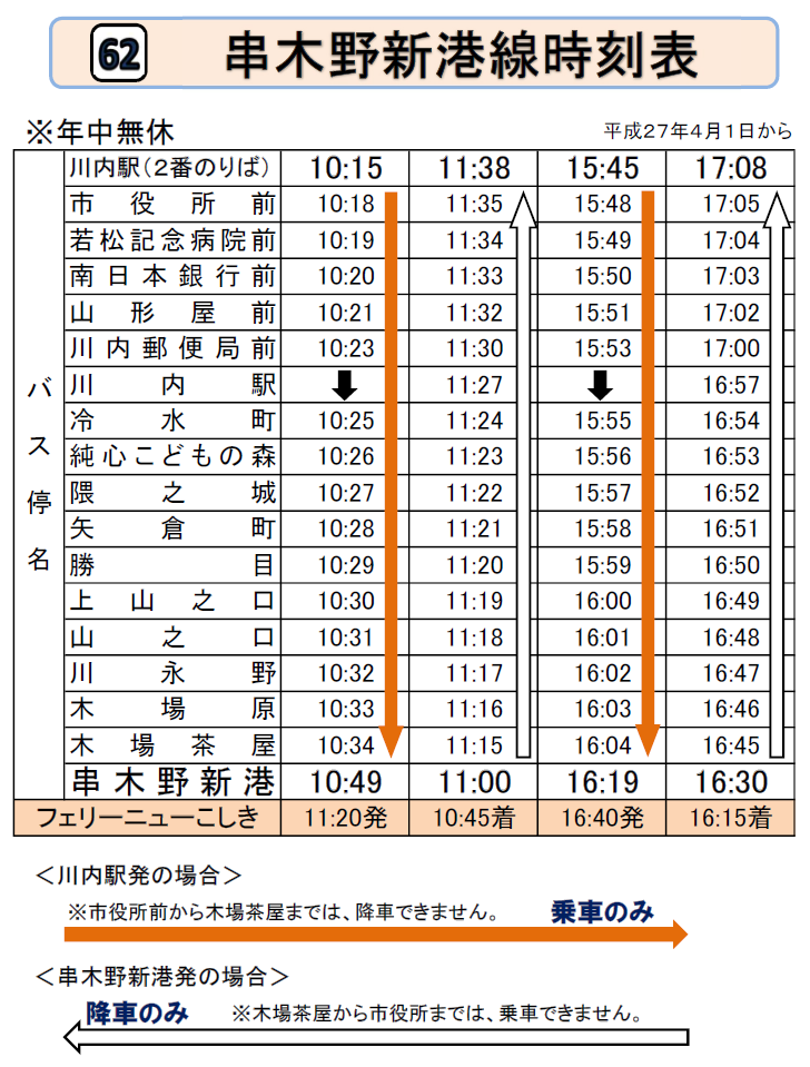 串木野新港線時刻表（平成27年4月～）