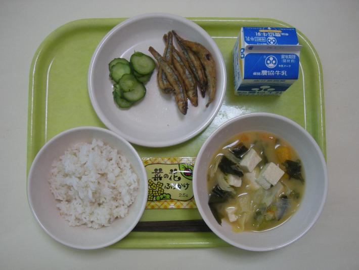 麦ごはん、肉じゃが、新ごぼうの塩昆布炒め、牛乳の写真