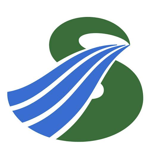 緑の「S」の字に右上から左下にかけて青い3本線が覆いかぶさっている薩摩川内市の「市章」のロゴ