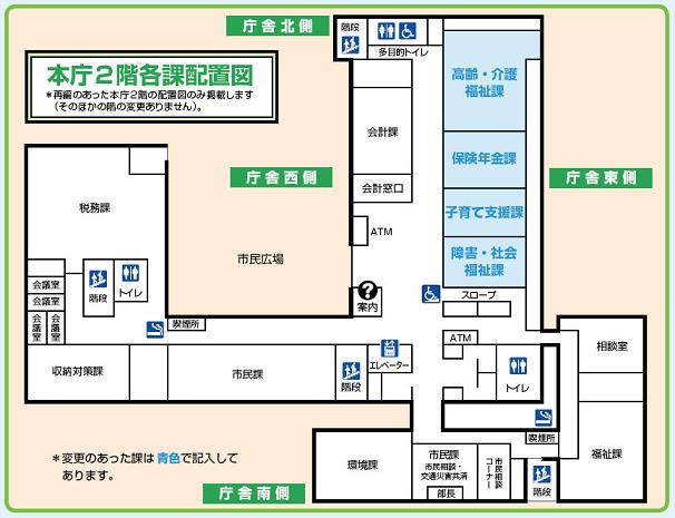本庁2階各課配置図